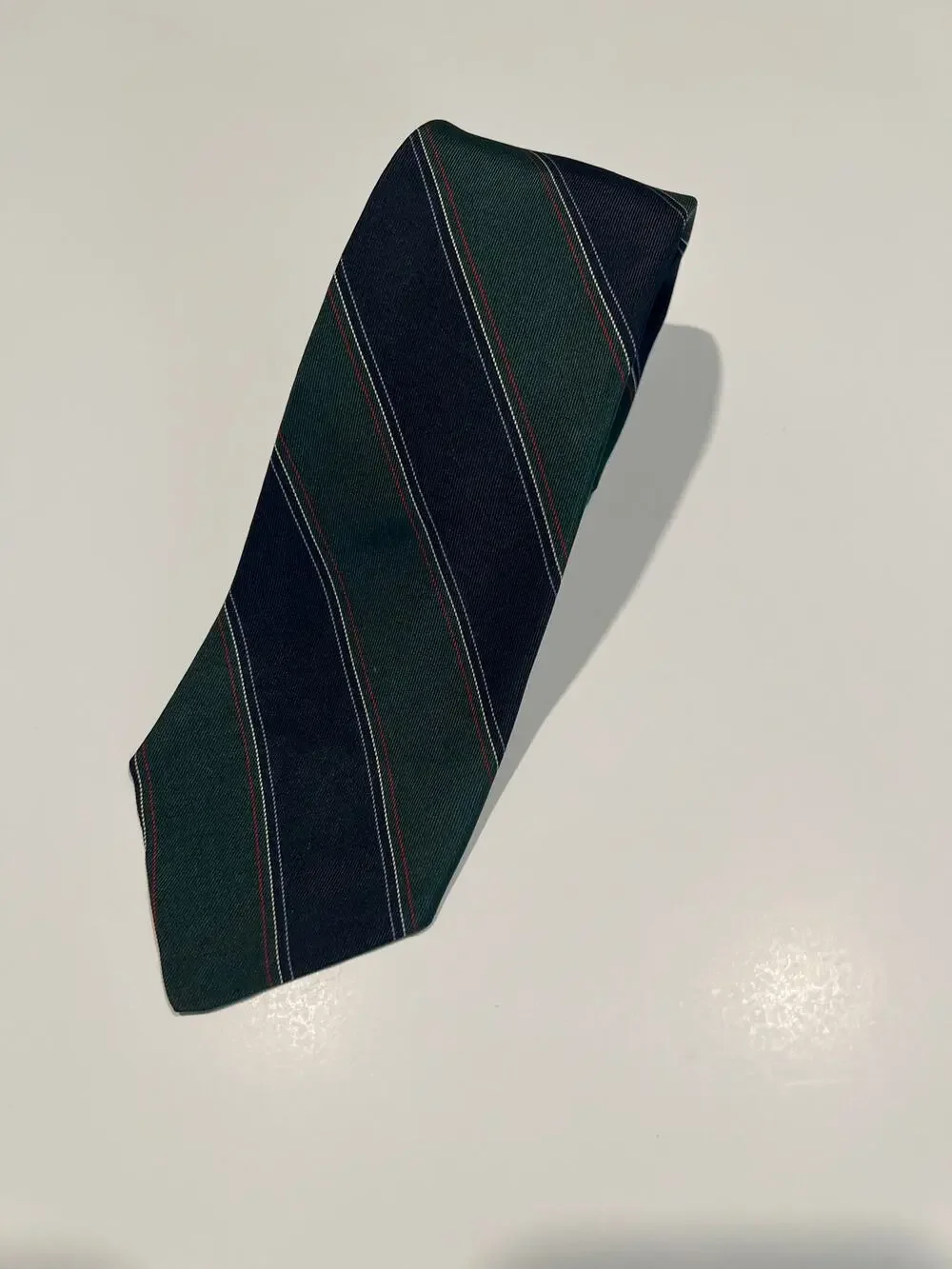 Vintage Briar Bespoke Silk Necktie Navy Blue Green Diagonal Stripes JL